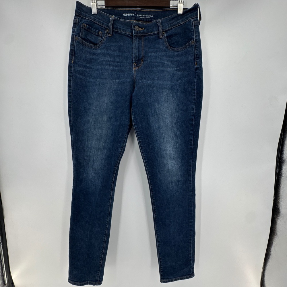 Old Navy Curvy Profile Mid Rise Skinny Jeans Womens 12 Long Blue Denim Cotton